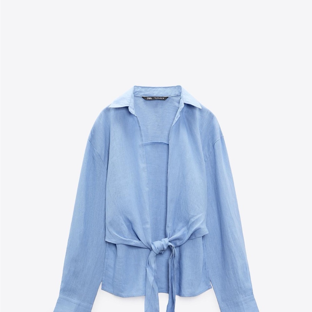 Zara Light Blue Tie-Front Blouse